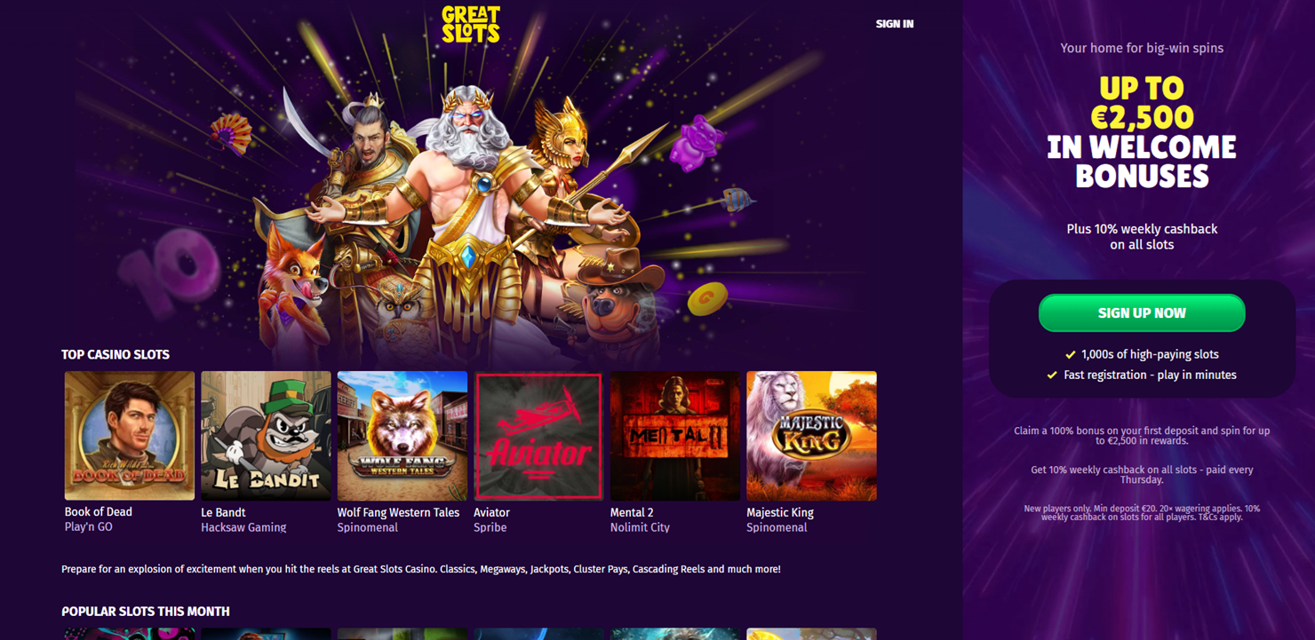 Greatslots casino screenshot