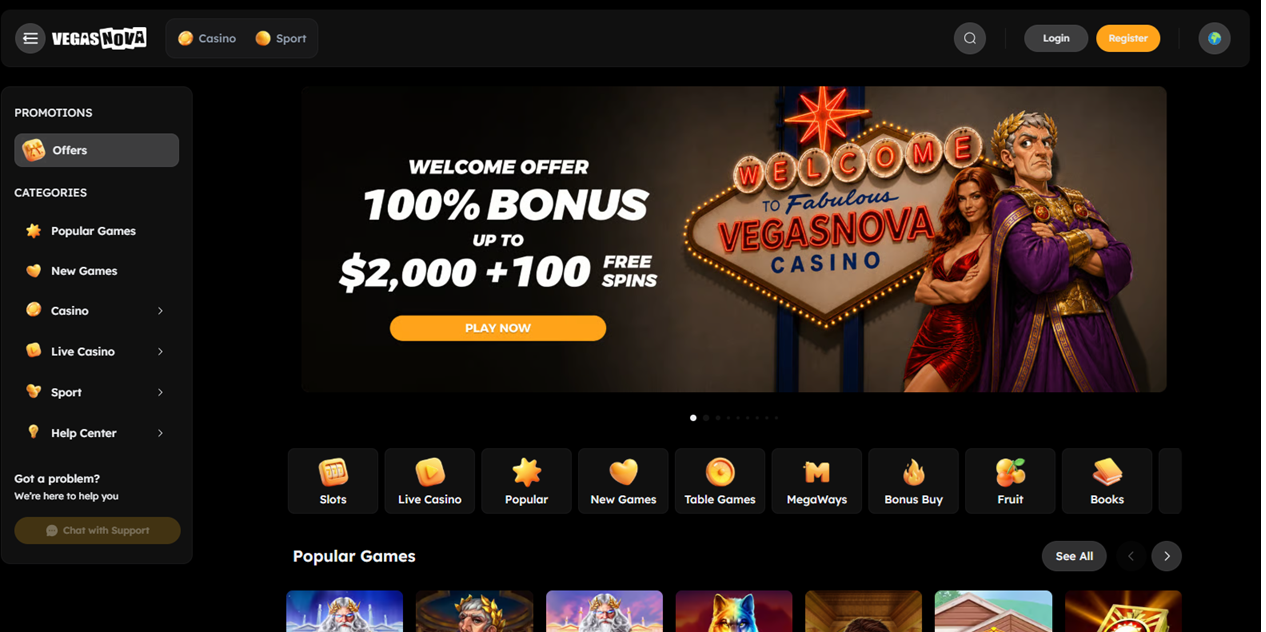 VegasNova casino screenshot
